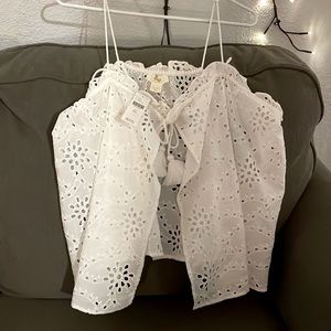 Anthropologie Maeve Eyelet Cami Coverup, Tie Front, White, NWT